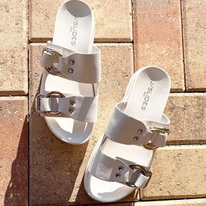 J/Slides NYC Leather Platform Sandals in Baha White